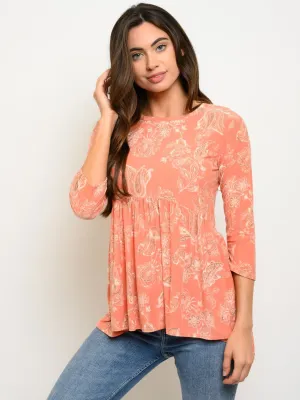 WOMEN'S 3/4 SLEEVE BABYDOLL TOP
