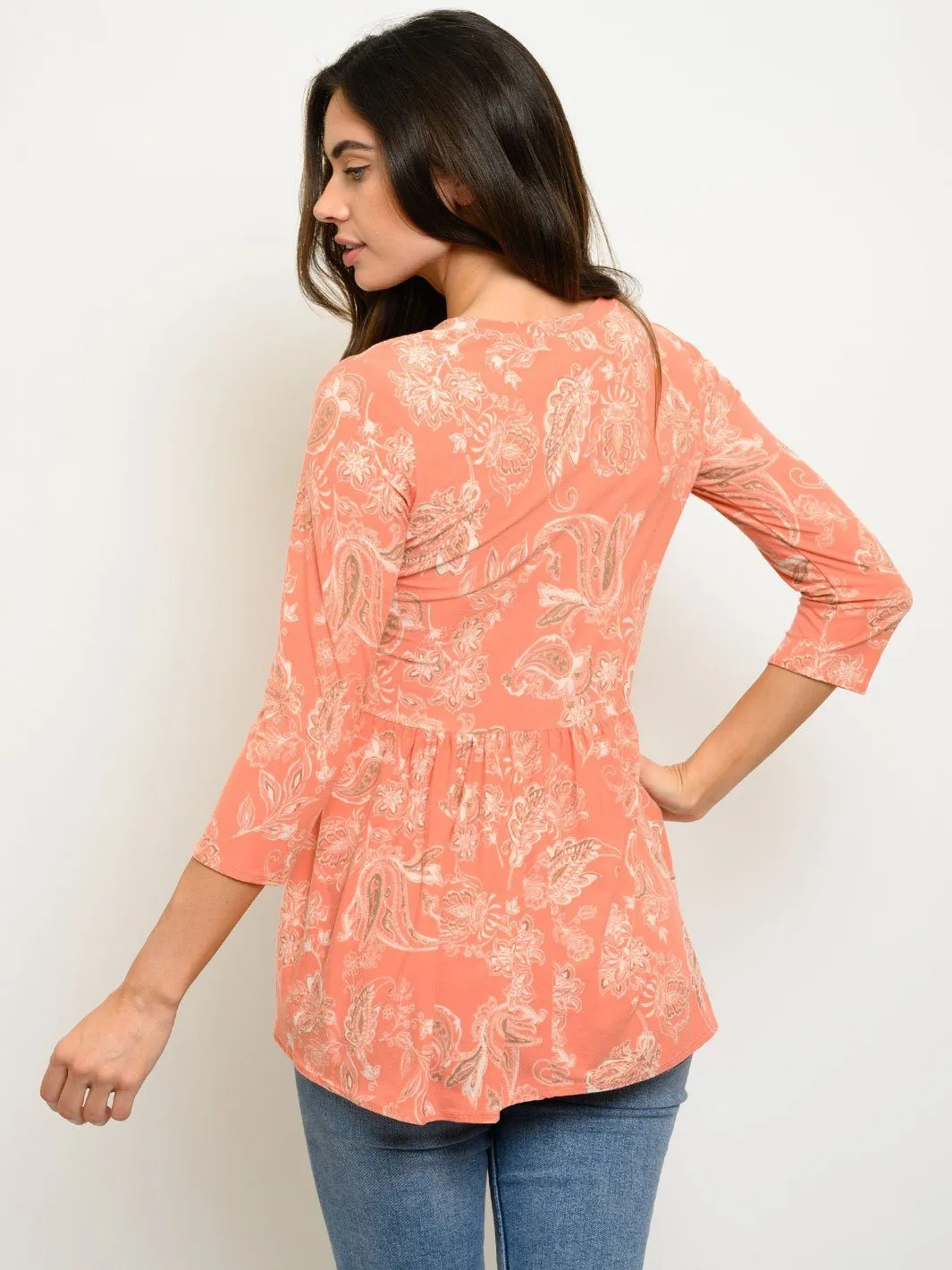 WOMEN'S 3/4 SLEEVE BABYDOLL TOP