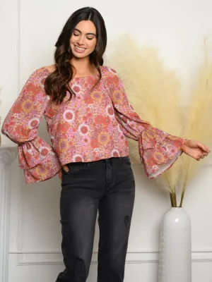 WOMEN'S BELL SLEEVE FLORAL TOP