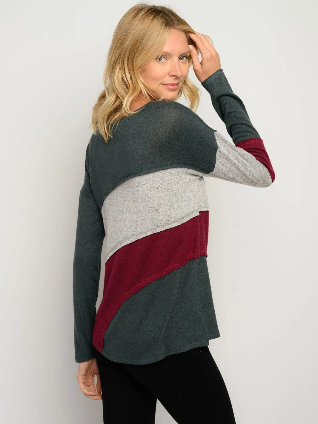 WOMEN'S COLOR BLOCK LONG SLEEVE TOP