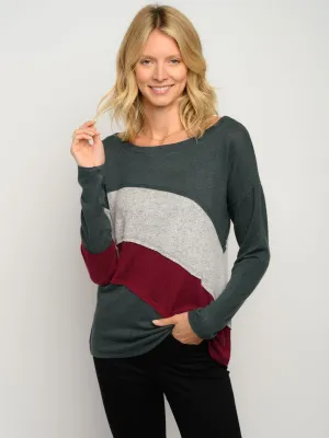 WOMEN'S COLOR BLOCK LONG SLEEVE TOP