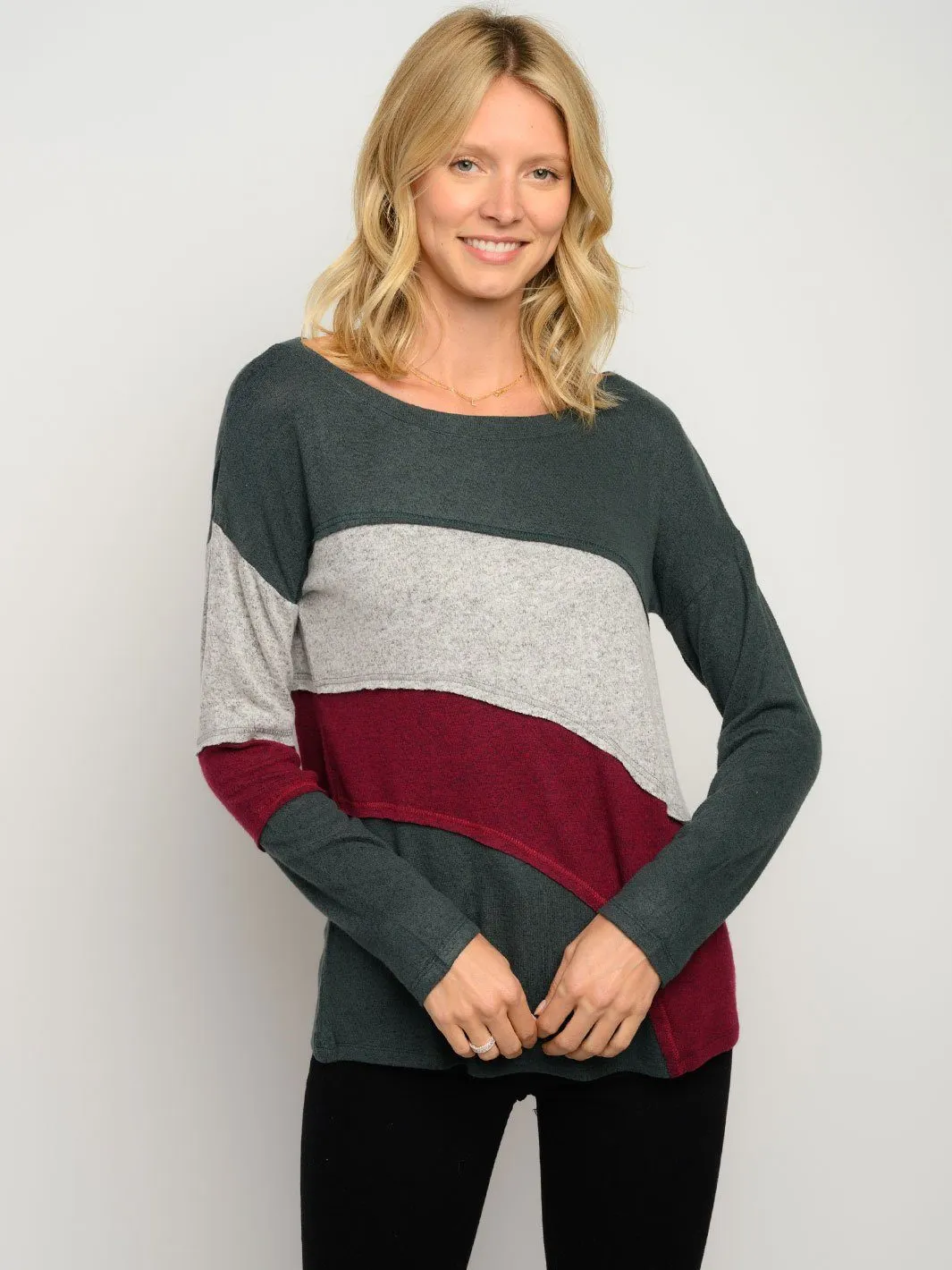 WOMEN'S COLOR BLOCK LONG SLEEVE TOP
