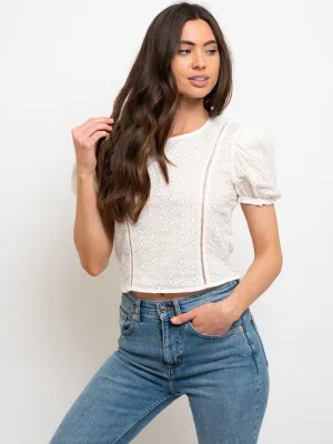 WOMEN'S FLORAL PUFF SHORT SLEEVE TOP