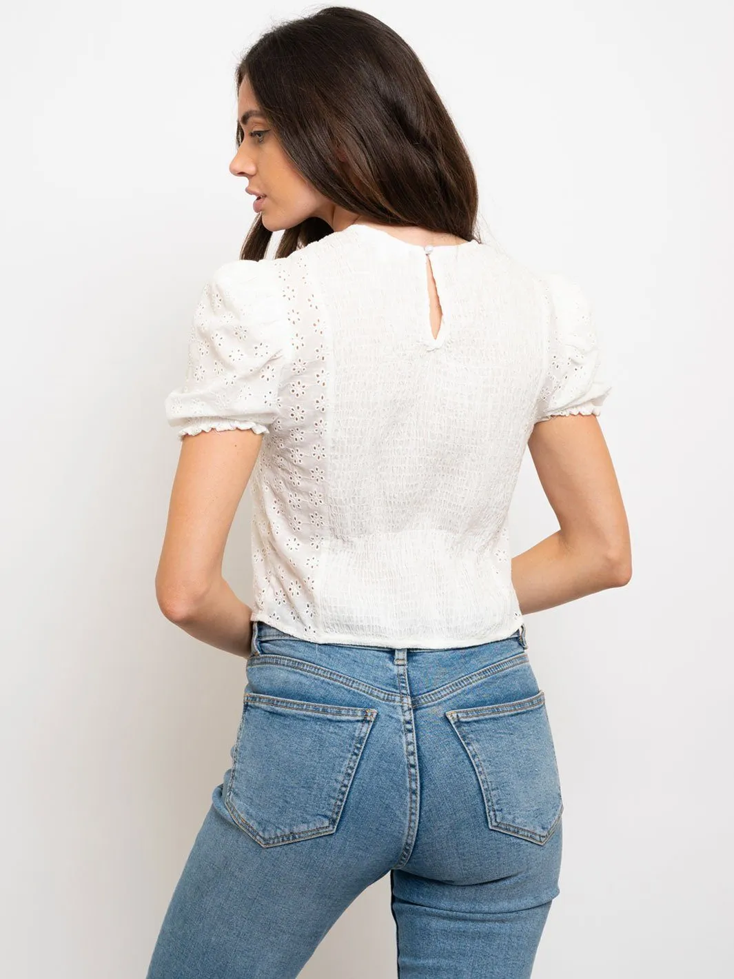 WOMEN'S FLORAL PUFF SHORT SLEEVE TOP