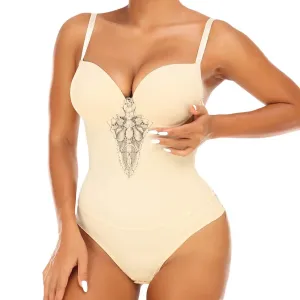 Women's Lace Open Crotch Bodysuit Shapewear with V-Collar Bras - Sexy Underwear Body Shaper