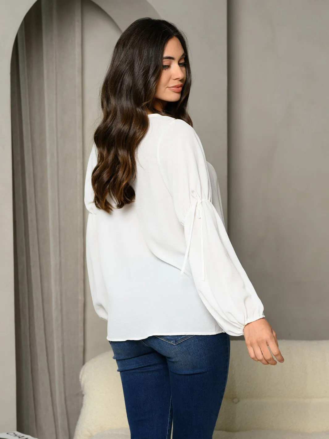 WOMEN'S LONG BALLON SLEEVE V-NECK TUNIC TOP