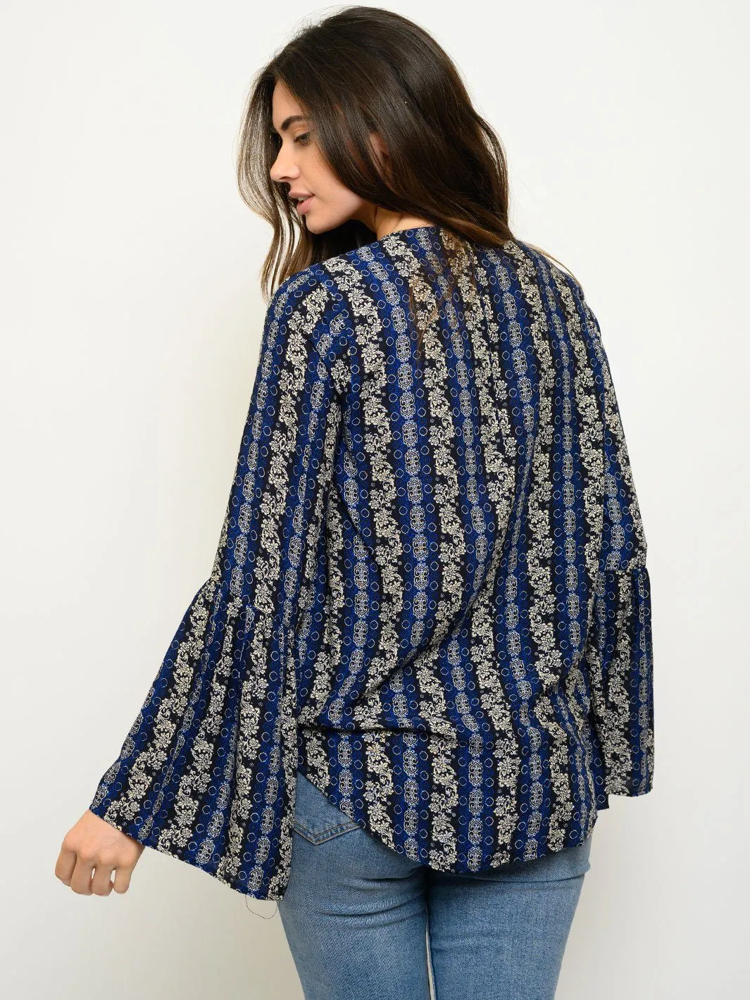 WOMEN'S LONG BELL SLEEVE WRAP TOP