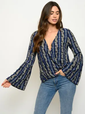 WOMEN'S LONG BELL SLEEVE WRAP TOP