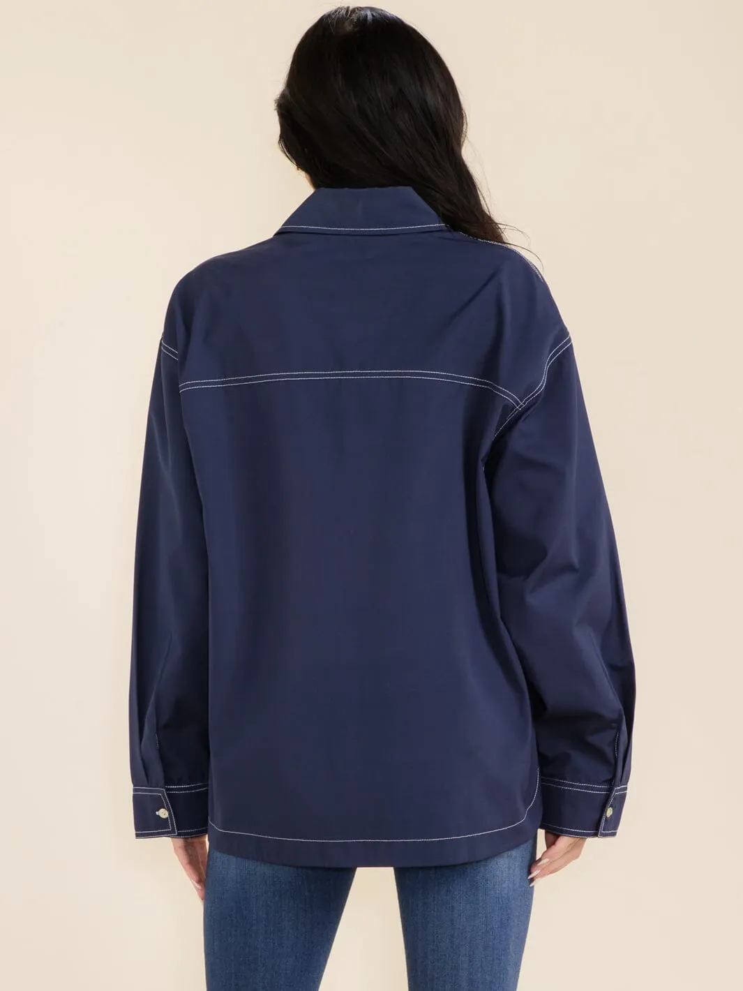 WOMEN'S LONG SLEEVE BUTTON CLOSURE FRONT POCKETS UTILITY JACKET