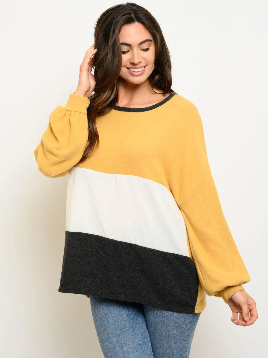 WOMEN'S LONG SLEEVE COLOR BLOCK TOP