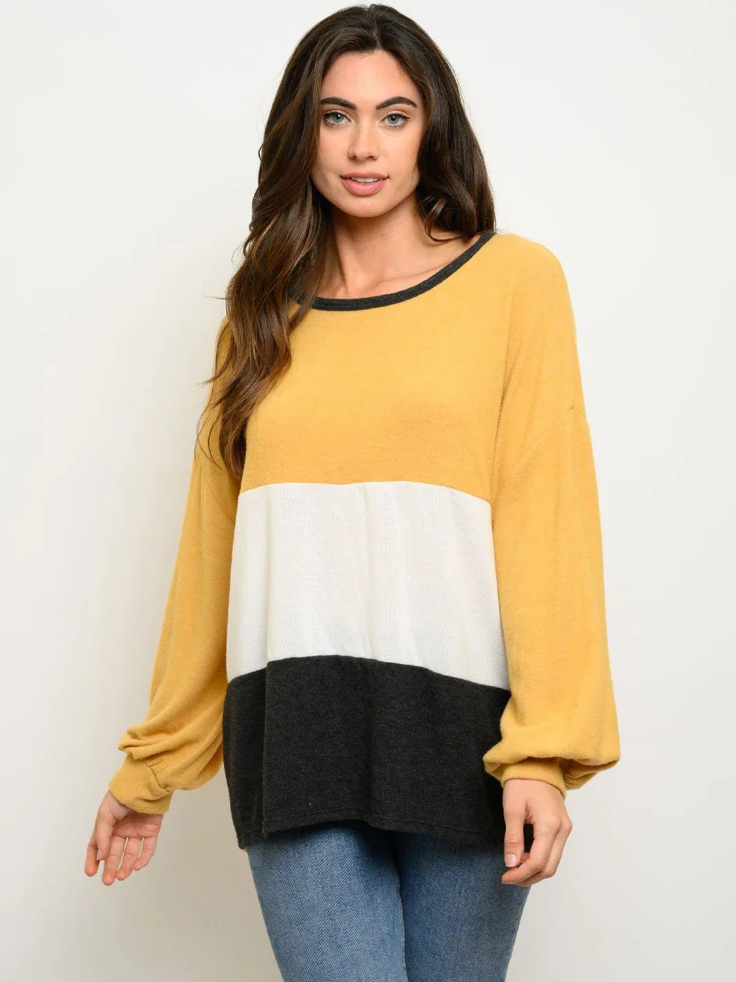 WOMEN'S LONG SLEEVE COLOR BLOCK TOP