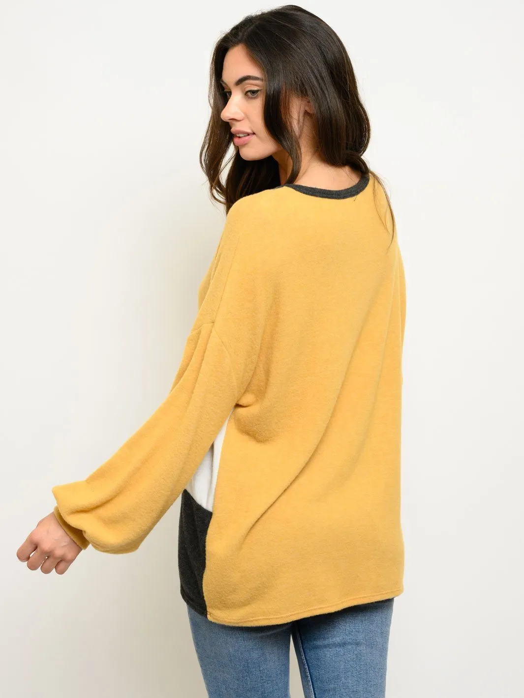 WOMEN'S LONG SLEEVE COLOR BLOCK TOP