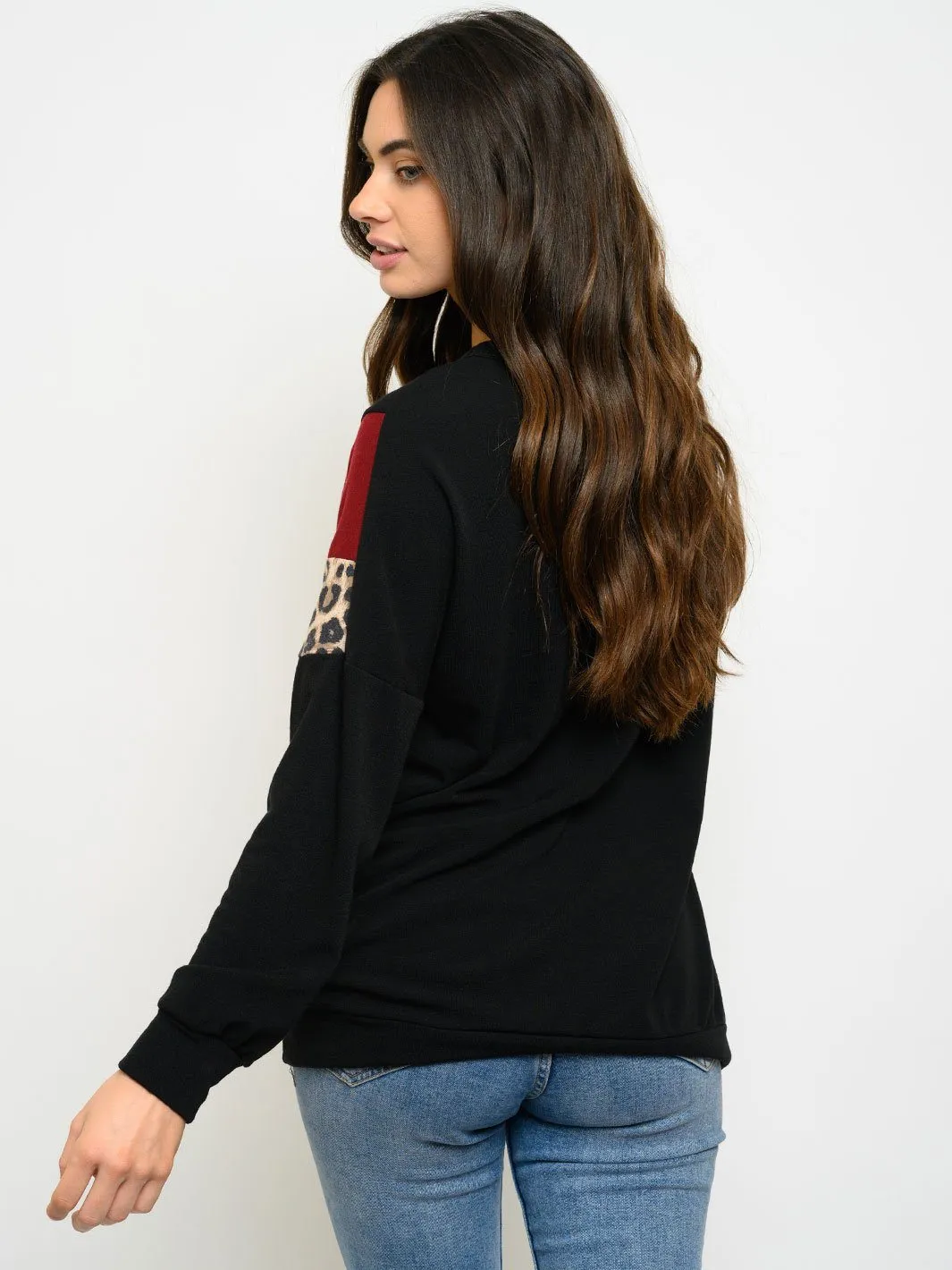 WOMEN'S LONG SLEEVE CONTRAST PRINT TOP