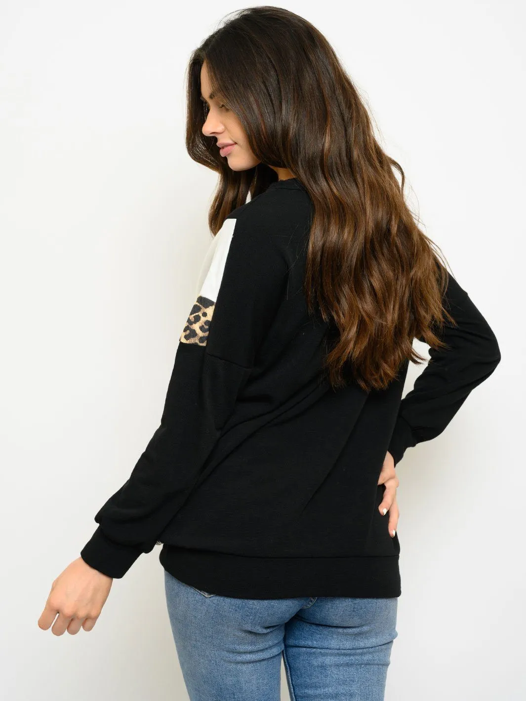 WOMEN'S LONG SLEEVE CONTRAST PRINT TOP