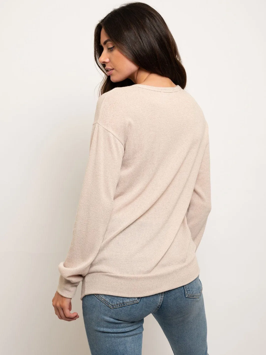 WOMEN'S LONG SLEEVE FLORAL CONTRAST TOP