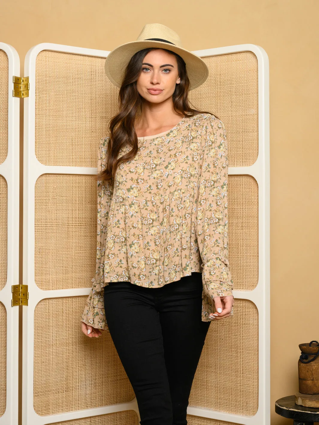 WOMEN'S LONG SLEEVE FLORAL TOP