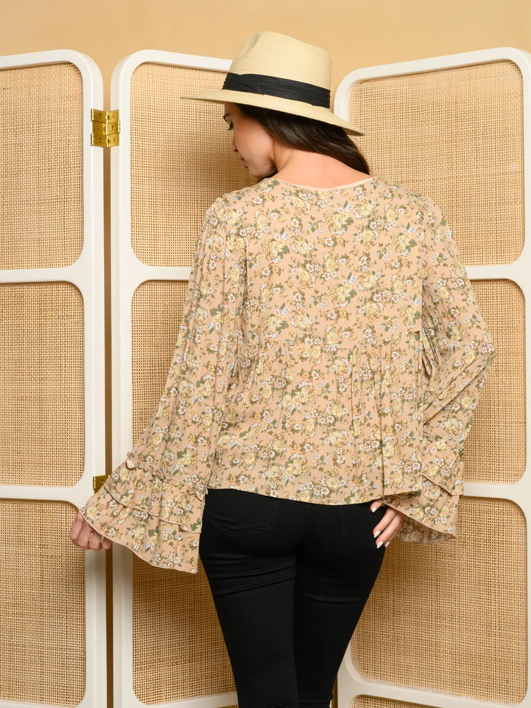 WOMEN'S LONG SLEEVE FLORAL TOP