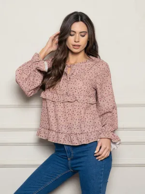 WOMEN'S LONG SLEEVE FLORAL WOVEN TOP