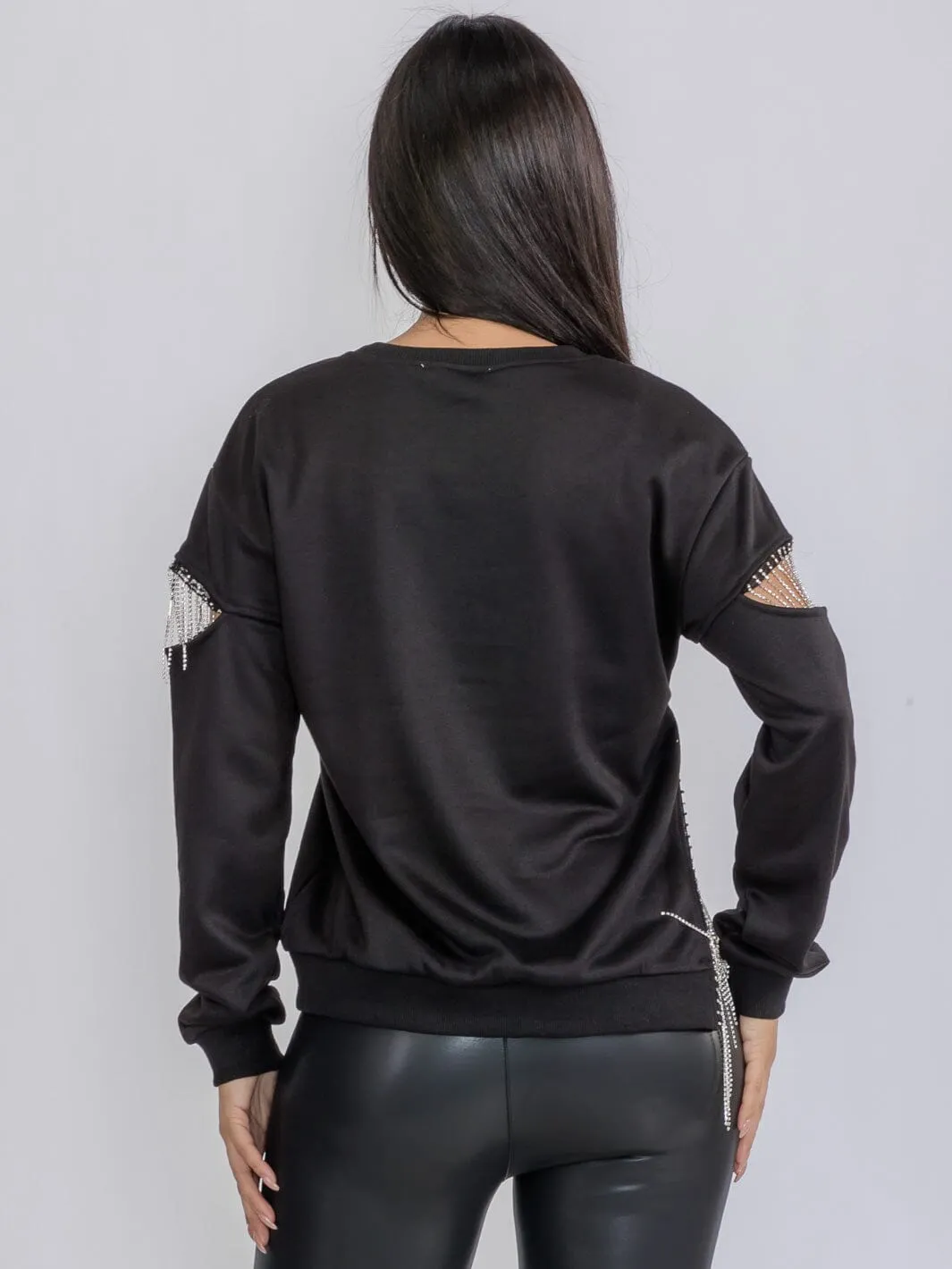 WOMEN'S LONG SLEEVE FRINGE DETAILED CUT OUT TOP