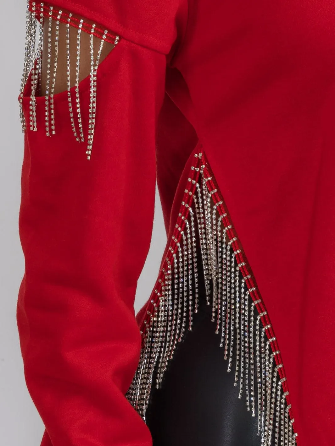 WOMEN'S LONG SLEEVE FRINGE DETAILED CUT OUT TOP