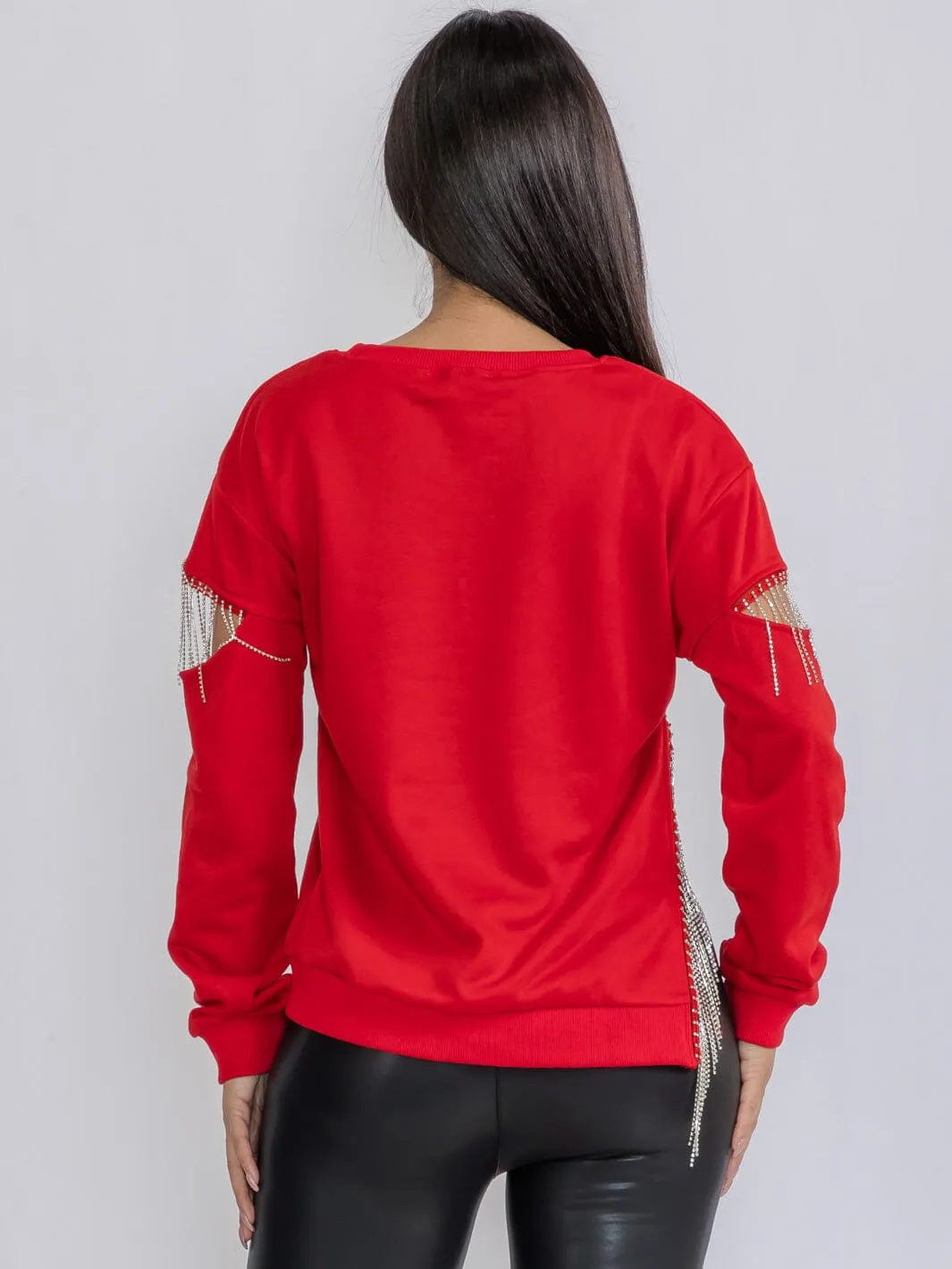 WOMEN'S LONG SLEEVE FRINGE DETAILED CUT OUT TOP