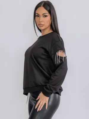 WOMEN'S LONG SLEEVE FRINGE DETAILED CUT OUT TOP