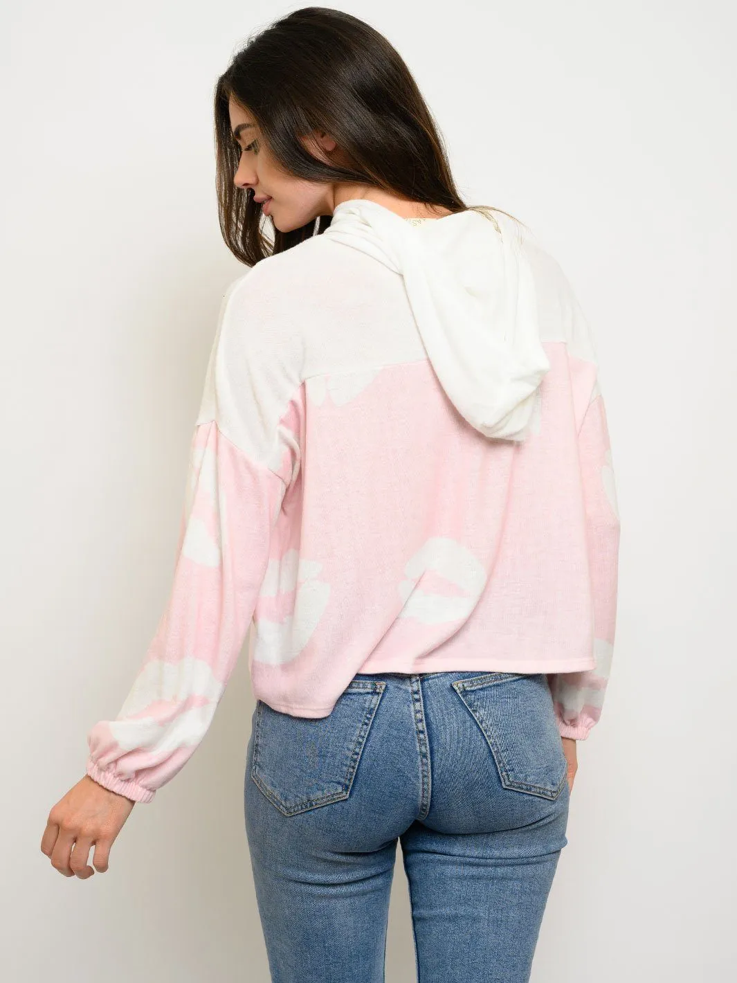 WOMEN'S LONG SLEEVE HOODIE LIPS PRINT TOP