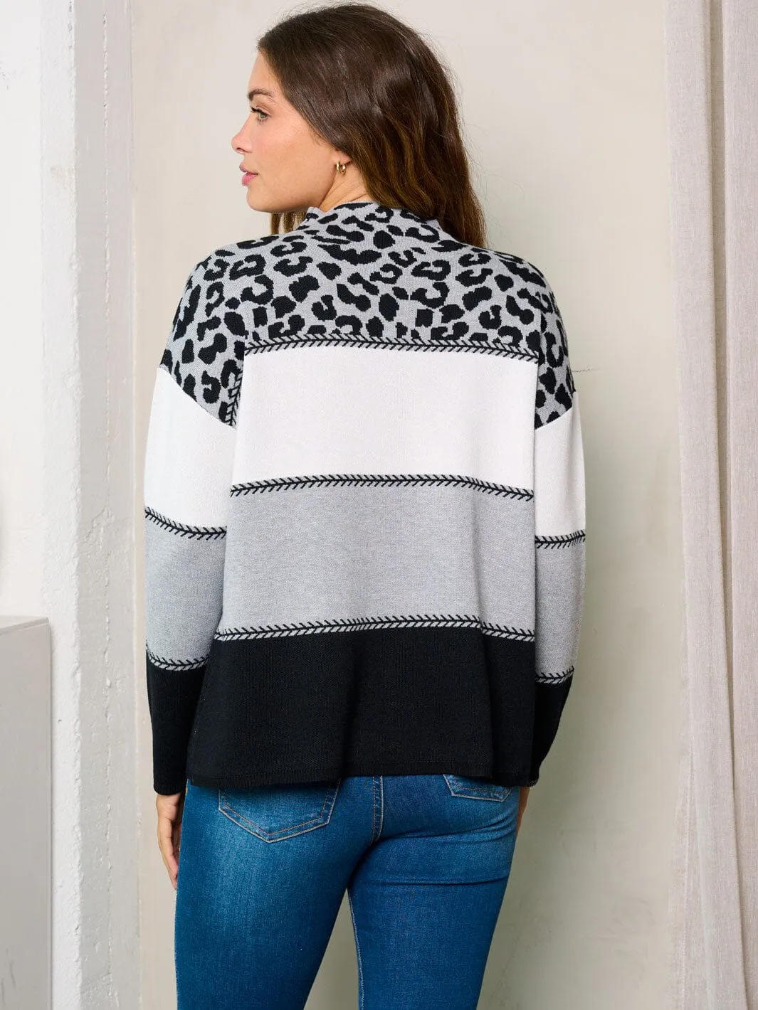 WOMEN'S LONG SLEEVE MOCK NECK COLORBLOCK ANIMAL PRINT TOP