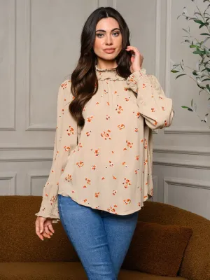 WOMEN'S LONG SLEEVE MOCK NECK FLORAL TOP