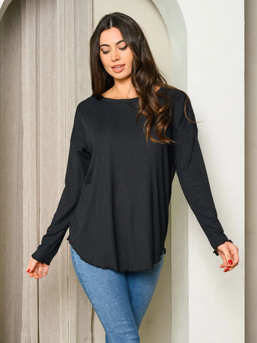 WOMEN'S LONG SLEEVE OPEN BACK DETAILED TOP