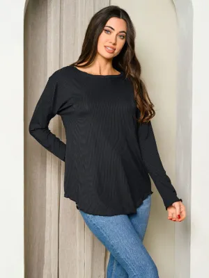 WOMEN'S LONG SLEEVE OPEN BACK DETAILED TOP