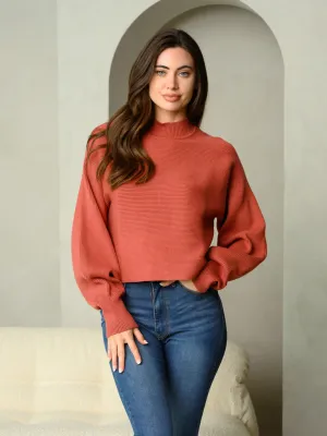 WOMEN'S LONG SLEEVE RIBBED MOCK NECK TOP