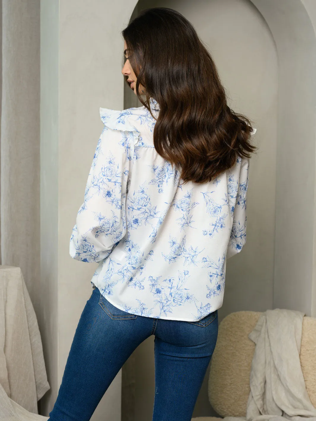 WOMEN'S LONG SLEEVE RUFFLE FLORAL TOP