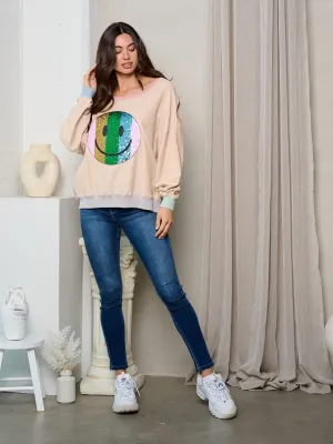 WOMEN'S LONG SLEEVE SEQUINS GRAPHIC TOP