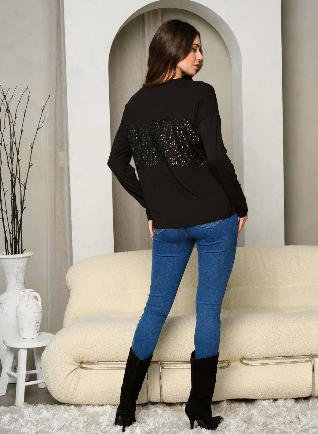 WOMEN'S LONG SLEEVE SEQUINS TUNIC TOP