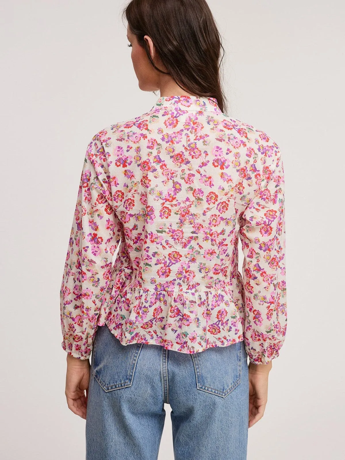 WOMENS LONG SLEEVE V-NECK FLORAL  BLOUSE TOP