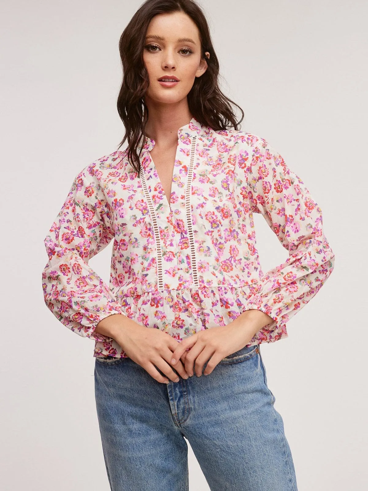 WOMENS LONG SLEEVE V-NECK FLORAL  BLOUSE TOP