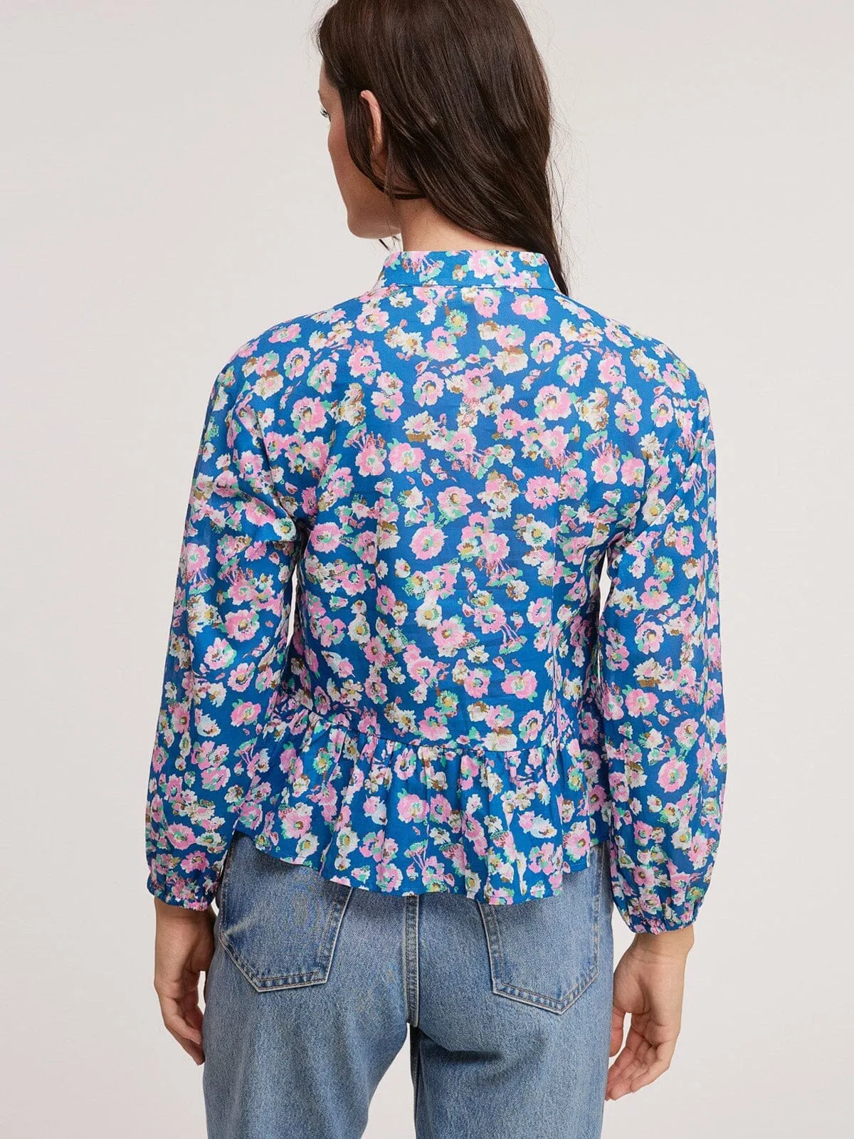 WOMENS LONG SLEEVE V-NECK FLORAL  BLOUSE TOP