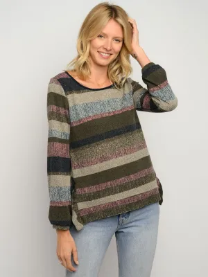 WOMEN'S LONG SLEEVES MULTI STRIPES TOP