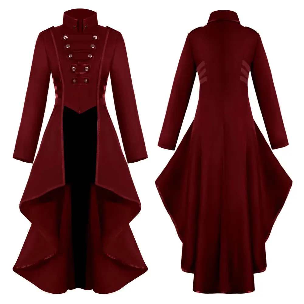 Women's Medieval Style Victorian Costume Tuxedo Tailcoat Gothic Steampunk Trench Coat Irregular Hem Vintage Frock Coat