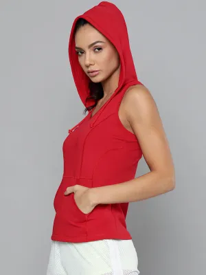 Women's Red Loose Training or Gym Hooded T-shirt