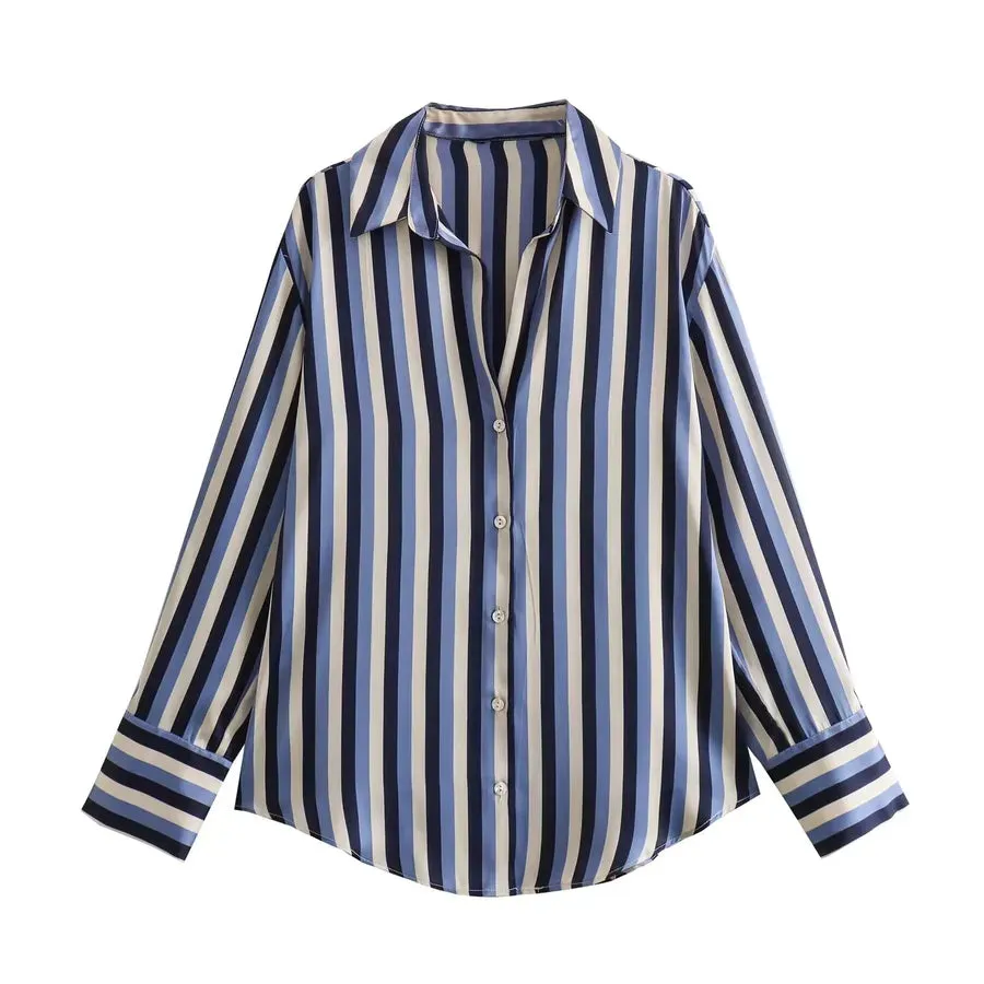 Women's Shacket Long Sleeve Blouses Streetwear Stripe