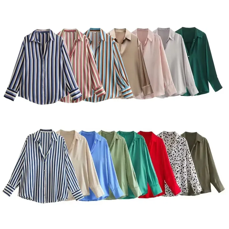 Women's Shacket Long Sleeve Blouses Streetwear Stripe