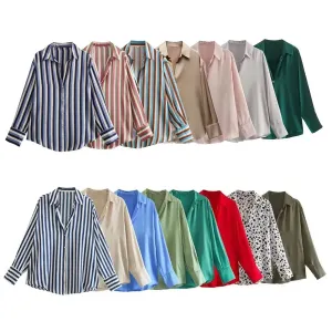 Women's Shacket Long Sleeve Blouses Streetwear Stripe