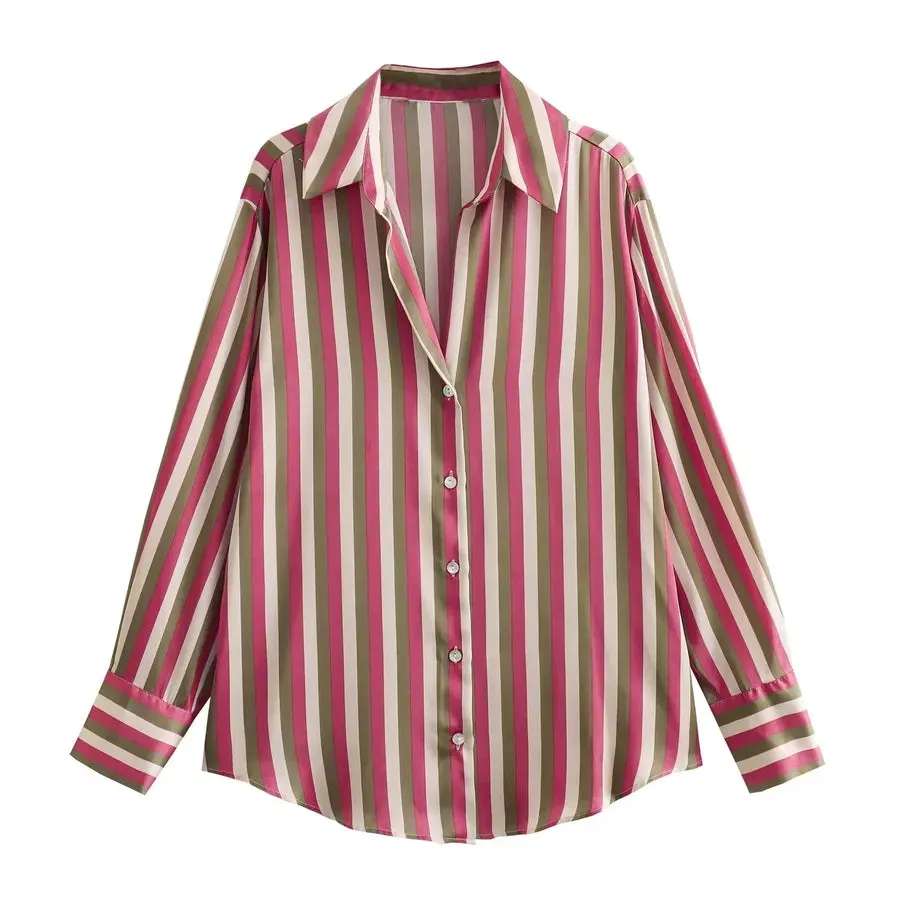Women's Shacket Long Sleeve Blouses Streetwear Stripe