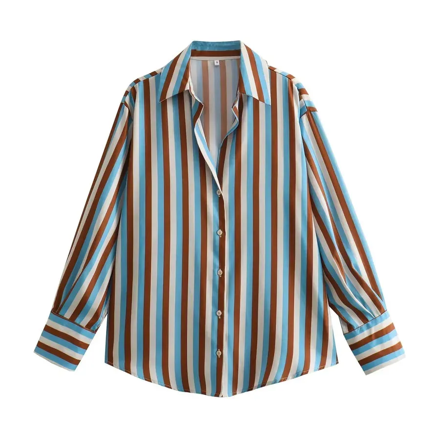 Women's Shacket Long Sleeve Blouses Streetwear Stripe
