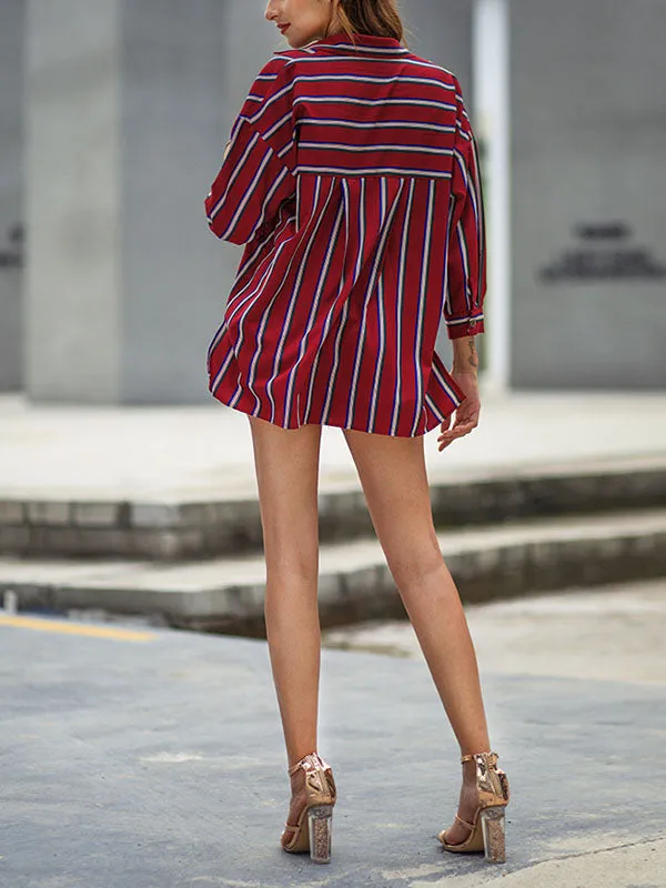Women's Shirt Large Size Long Sleeve Striped Top