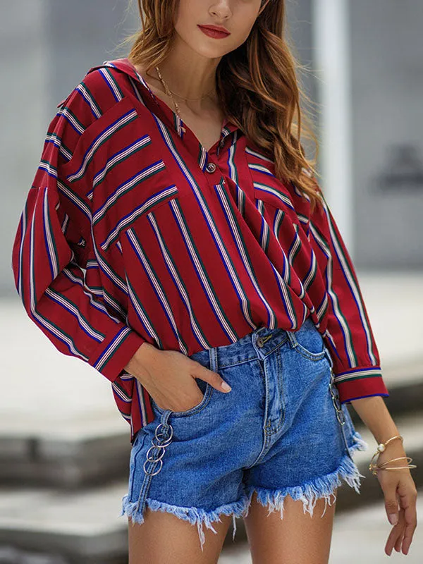 Women's Shirt Large Size Long Sleeve Striped Top