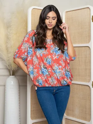 WOMEN'S SHORT FLORAL PRINT TOP