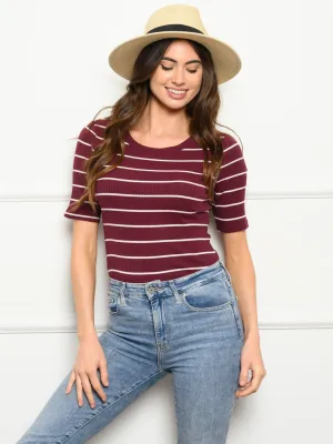 WOMEN'S SHORT SLEEVE STRIPES BODYSUIT